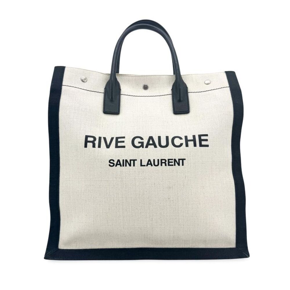 Saint Laurent Rive Gauche Tote Bag Linen White Black